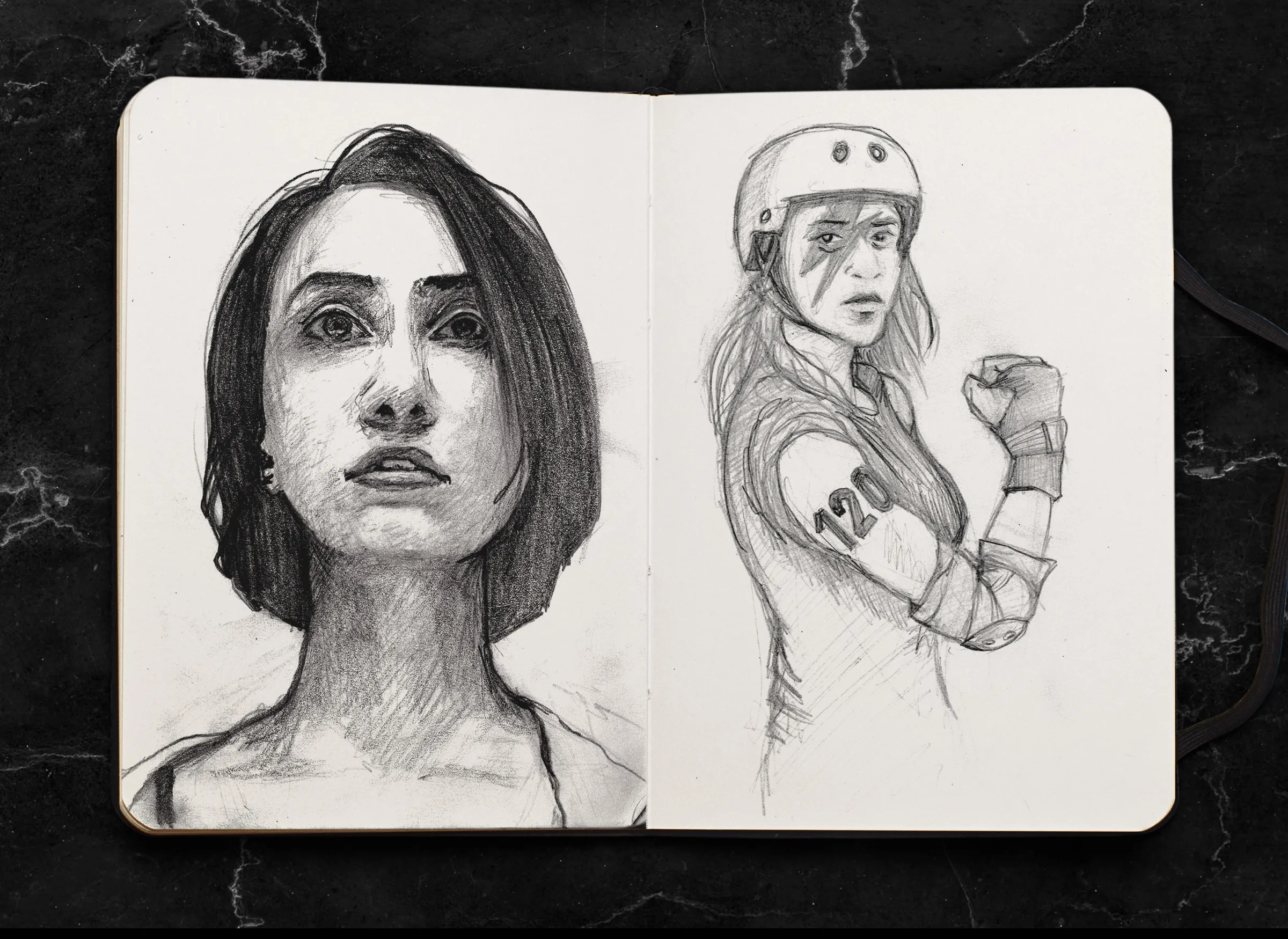 Sketchbook: portrait and roller derby